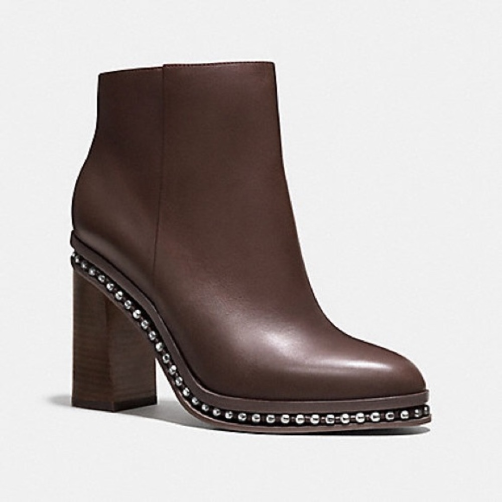 Coach Booties Justina Block Chunky Heel Studded